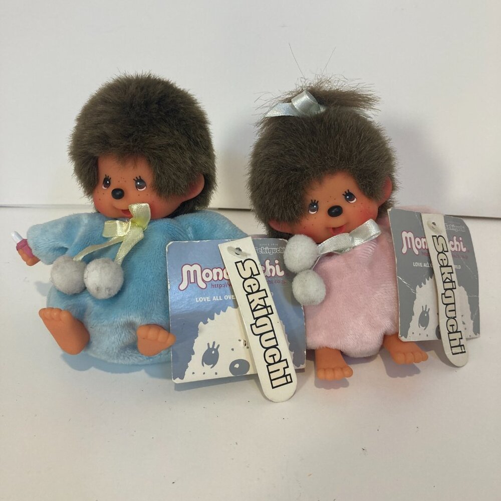 Monchhichi Monkey Bean Bag Baby Set Boy Girl Sekiguchi Doll Toy Tag Japanese
